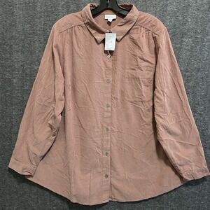 NWT J Jill Corduroy Button Up Shirt Top Womens XL Pink Minimalist Preppy‎ Lagen